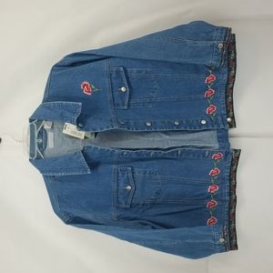 VTG NORTHWEST BLUE WOMAN Deadstock Embroidered Rose Jean Jacket